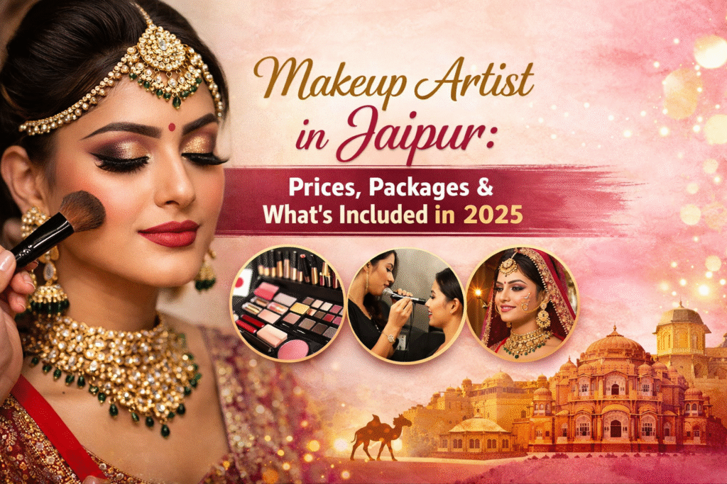 Makeup artist in Jaipur showing bridal makeup prices, packages and services included in 2025