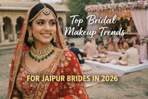 Top bridal makeup trends for Jaipur brides in 2026 with natural glam look by Saloni Makeup Artist